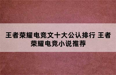 王者荣耀电竞文十大公认排行 王者荣耀电竞小说推荐